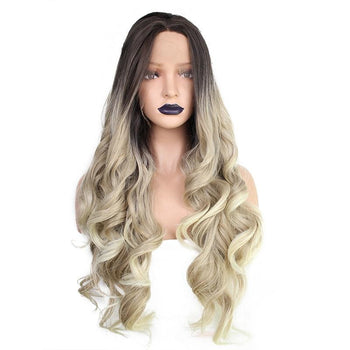 Ombre Blonde with Dark Root Long Wavy Lace Front Wig - Smart Wigs Melbourne AU